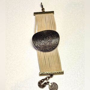 Lulus faux suede & metallic toggle clasp bracelet, taupe